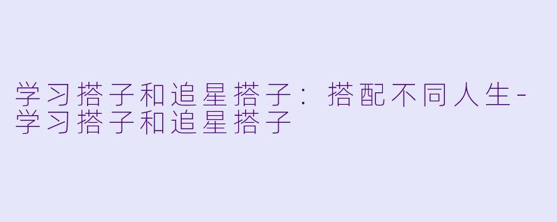 学习搭子和追星搭子：搭配不同人生-学习搭子和追星搭子