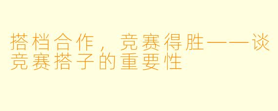 搭档合作,竞赛得胜——谈竞赛搭子的重要性