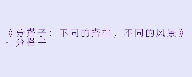 《分搭子：不同的搭档，不同的风景》-分搭子