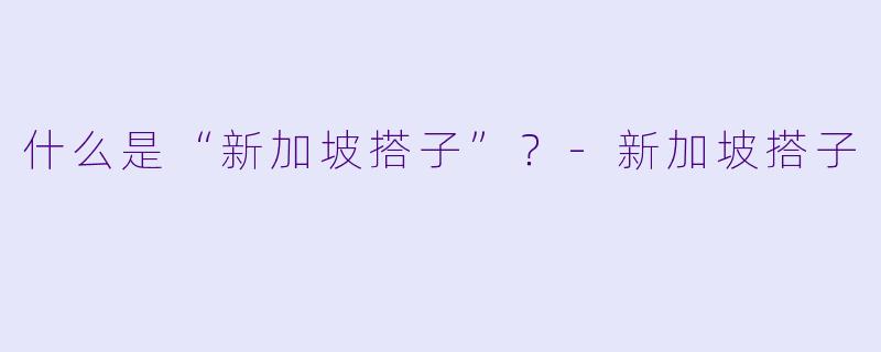 什么是“新加坡搭子”？