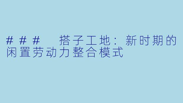 ### 搭子工地：新时期的闲置劳动力整合模式