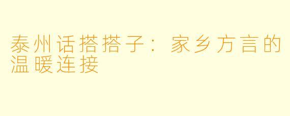 泰州话搭搭子：家乡方言的温暖连接