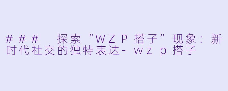 ### 探索“WZP搭子”现象：新时代社交的独特表达-wzp搭子