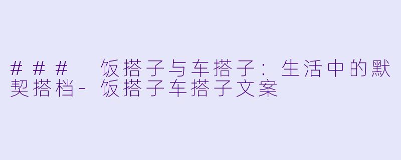 ### 饭搭子与车搭子：生活中的默契搭档-饭搭子车搭子文案
