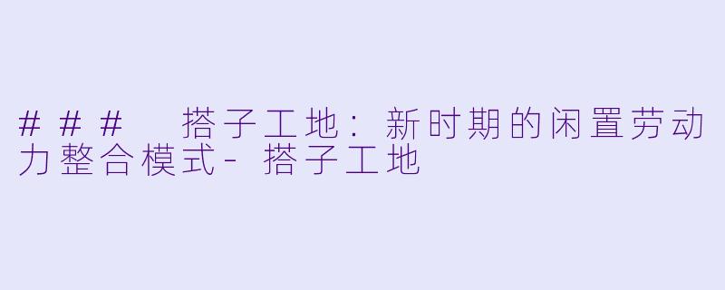 ### 搭子工地:新时期的闲置劳动力整合模式