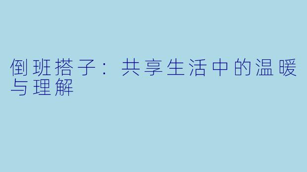 倒班搭子：共享生活中的温暖与理解