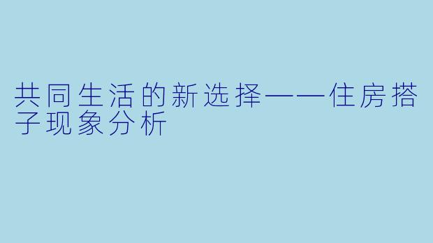共同生活的新选择——住房搭子现象分析