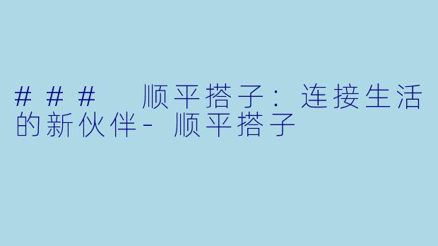 ### 顺平搭子：连接生活的新伙伴