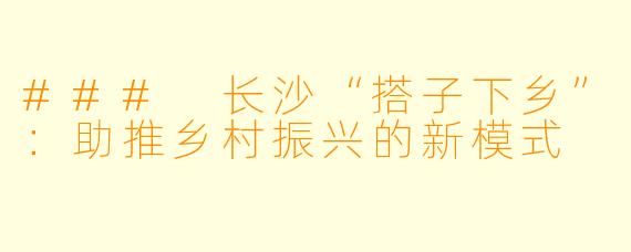 ### 长沙“搭子下乡”：助推乡村振兴的新模式