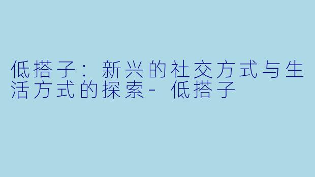 低搭子：新兴的社交方式与生活方式的探索-低搭子