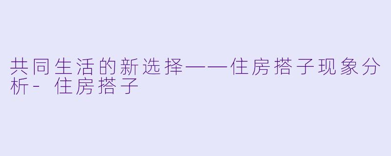 共同生活的新选择——住房搭子现象分析-住房搭子