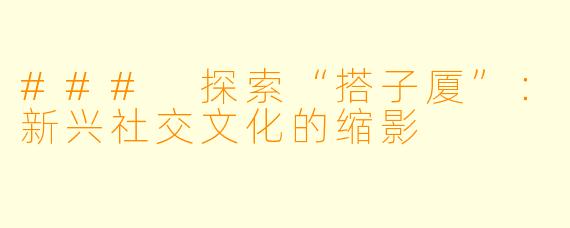 ### 探索“搭子厦”：新兴社交文化的缩影