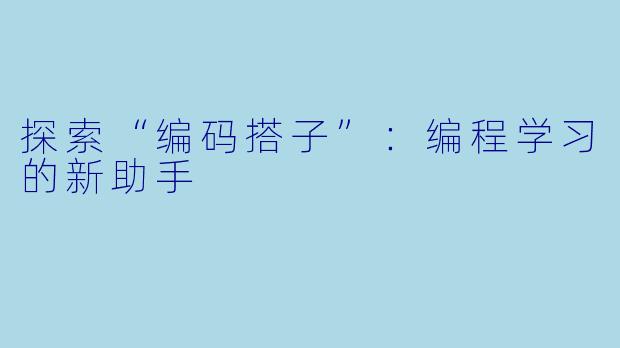 探索“编码搭子”：编程学习的新助手