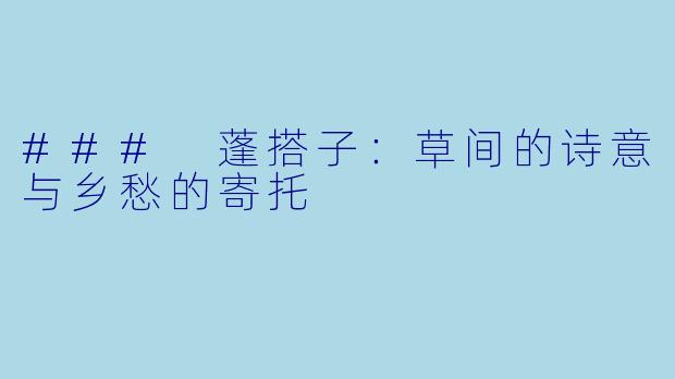 ### 蓬搭子：草间的诗意与乡愁的寄托