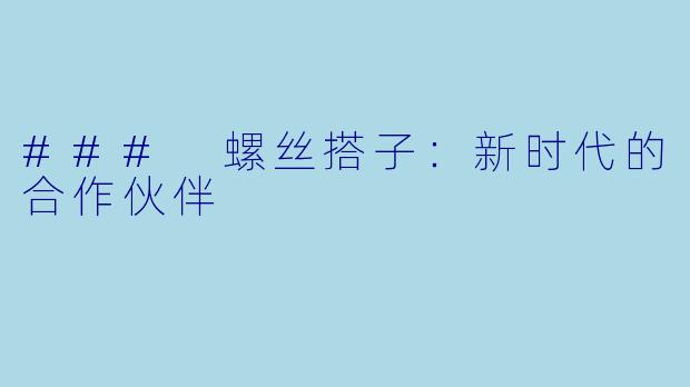 ### 螺丝搭子：新时代的合作伙伴