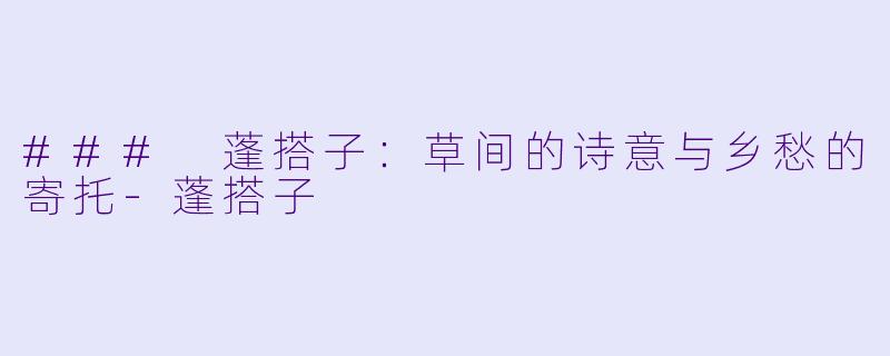### 蓬搭子：草间的诗意与乡愁的寄托-蓬搭子