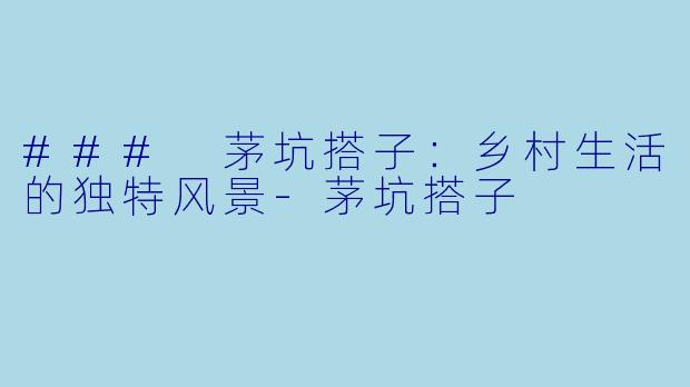 ### 茅坑搭子:乡村生活的独特风景