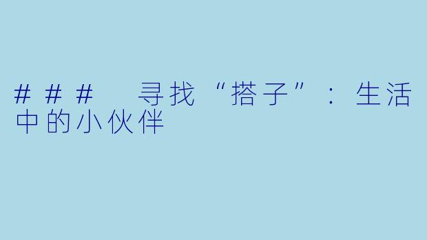 ### 寻找“搭子”：生活中的小伙伴