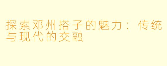 探索邓州搭子的魅力：传统与现代的交融