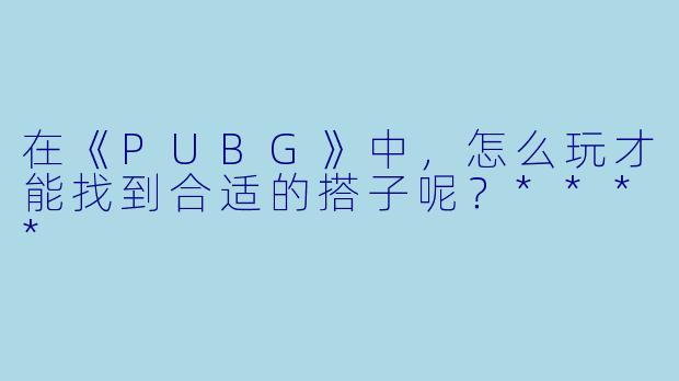 在《PUBG》中,怎么玩才能找到合适的搭子呢?****