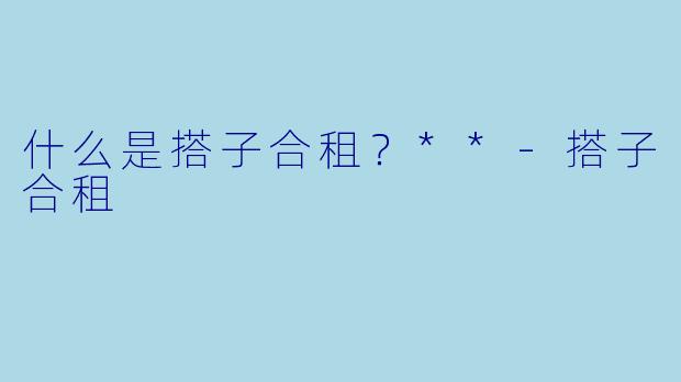 什么是搭子合租？**