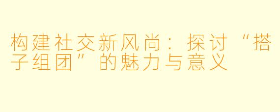 构建社交新风尚：探讨“搭子组团”的魅力与意义