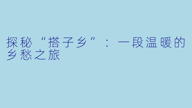 探秘“搭子乡”：一段温暖的乡愁之旅