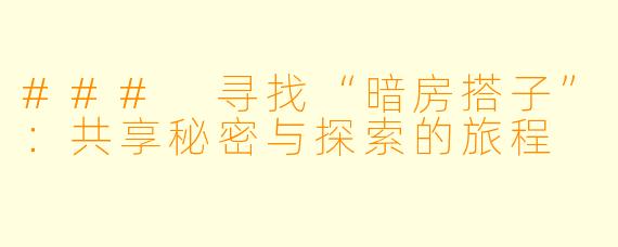 ### 寻找“暗房搭子”:共享秘密与探索的旅程