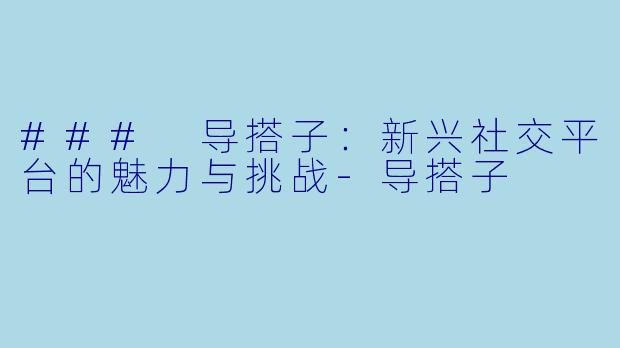 ### 导搭子:新兴社交平台的魅力与挑战