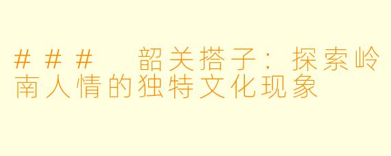 ### 韶关搭子:探索岭南人情的独特文化现象