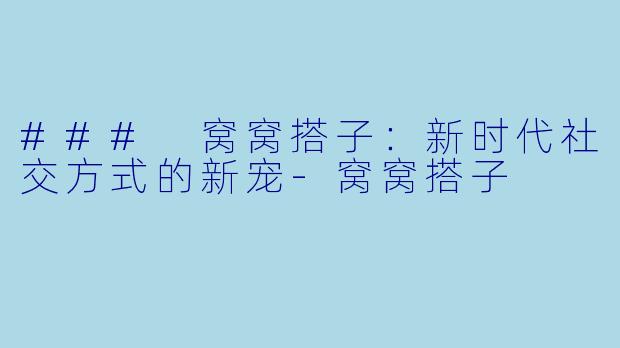 ### 窝窝搭子：新时代社交方式的新宠-窝窝搭子