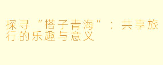 探寻“搭子青海”：共享旅行的乐趣与意义