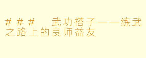### 武功搭子——练武之路上的良师益友