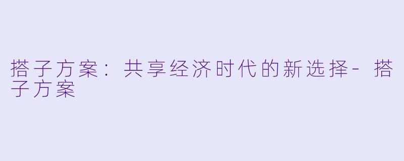 搭子方案:共享经济时代的新选择