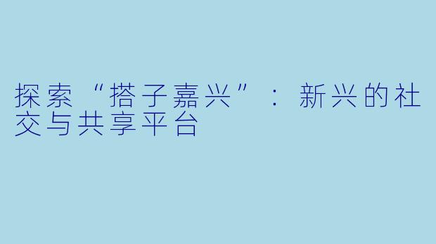 探索“搭子嘉兴”：新兴的社交与共享平台