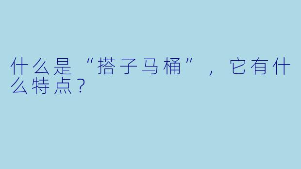 什么是“搭子马桶”,它有什么特点?