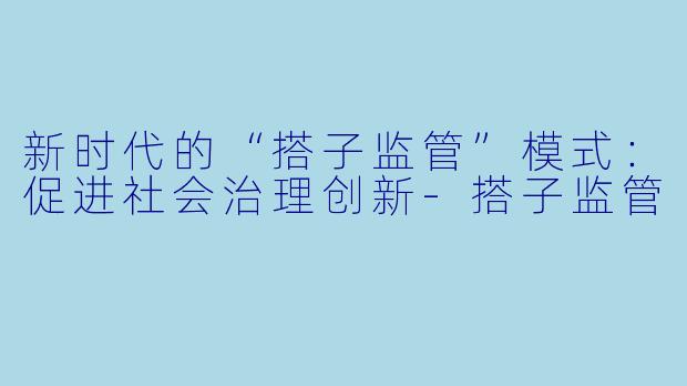 新时代的“搭子监管”模式：促进社会治理创新-搭子监管