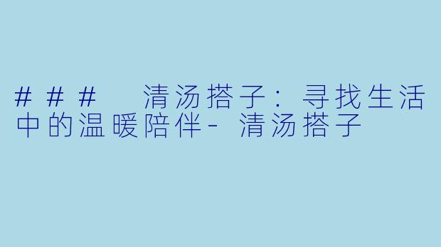 ### 清汤搭子：寻找生活中的温暖陪伴-清汤搭子