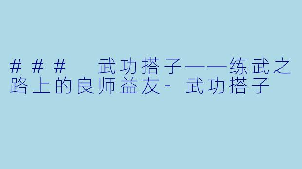 ### 武功搭子——练武之路上的良师益友-武功搭子