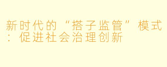 新时代的“搭子监管”模式:促进社会治理创新