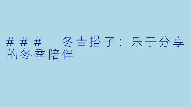 ### 冬青搭子:乐于分享的冬季陪伴