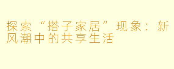 探索“搭子家居”现象：新风潮中的共享生活