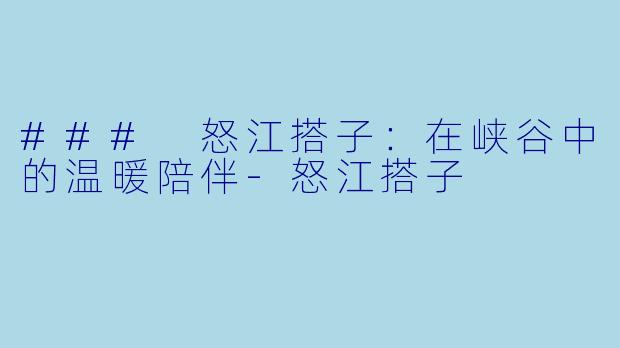 ### 怒江搭子：在峡谷中的温暖陪伴