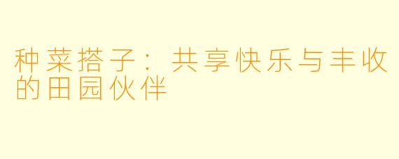 种菜搭子：共享快乐与丰收的田园伙伴