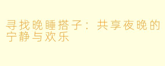 寻找晚睡搭子:共享夜晚的宁静与欢乐