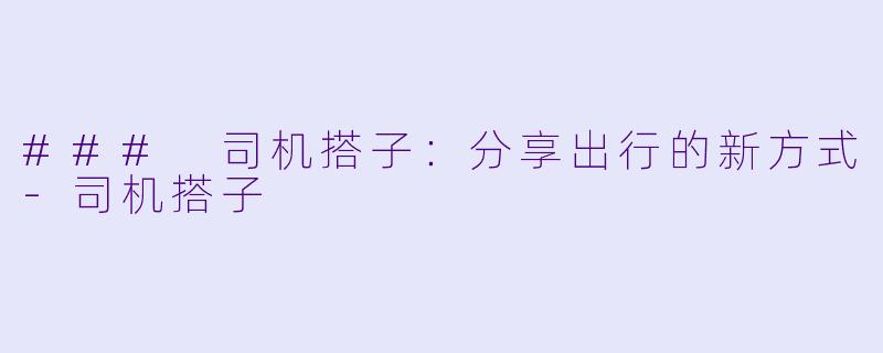 ### 司机搭子：分享出行的新方式-司机搭子