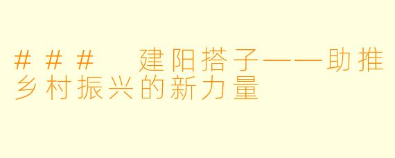 ### 建阳搭子——助推乡村振兴的新力量