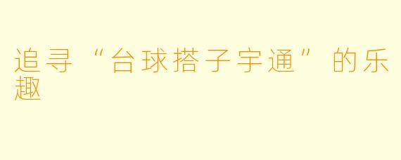 追寻“台球搭子宇通”的乐趣