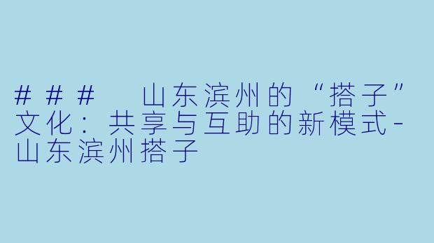 ### 山东滨州的“搭子”文化：共享与互助的新模式-山东滨州搭子