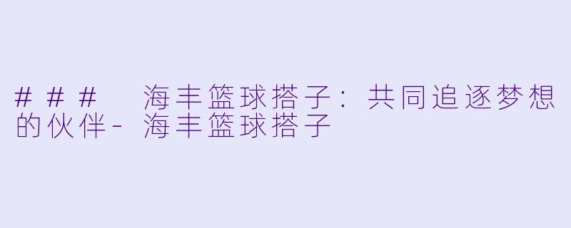 ### 海丰篮球搭子：共同追逐梦想的伙伴-海丰篮球搭子